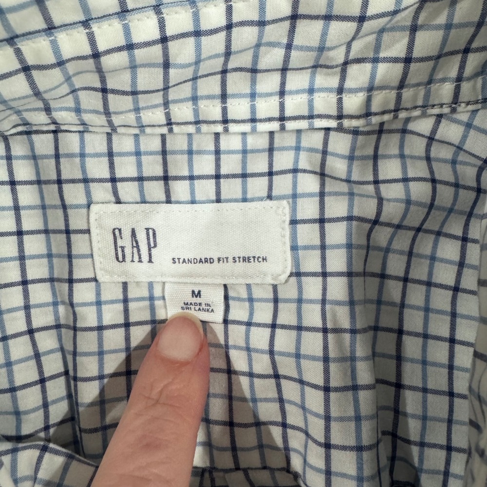 GAP Mens Standard Fit Stretch Checked Button Down Shirt Size Medium Blue White - Picture 4 of 8
